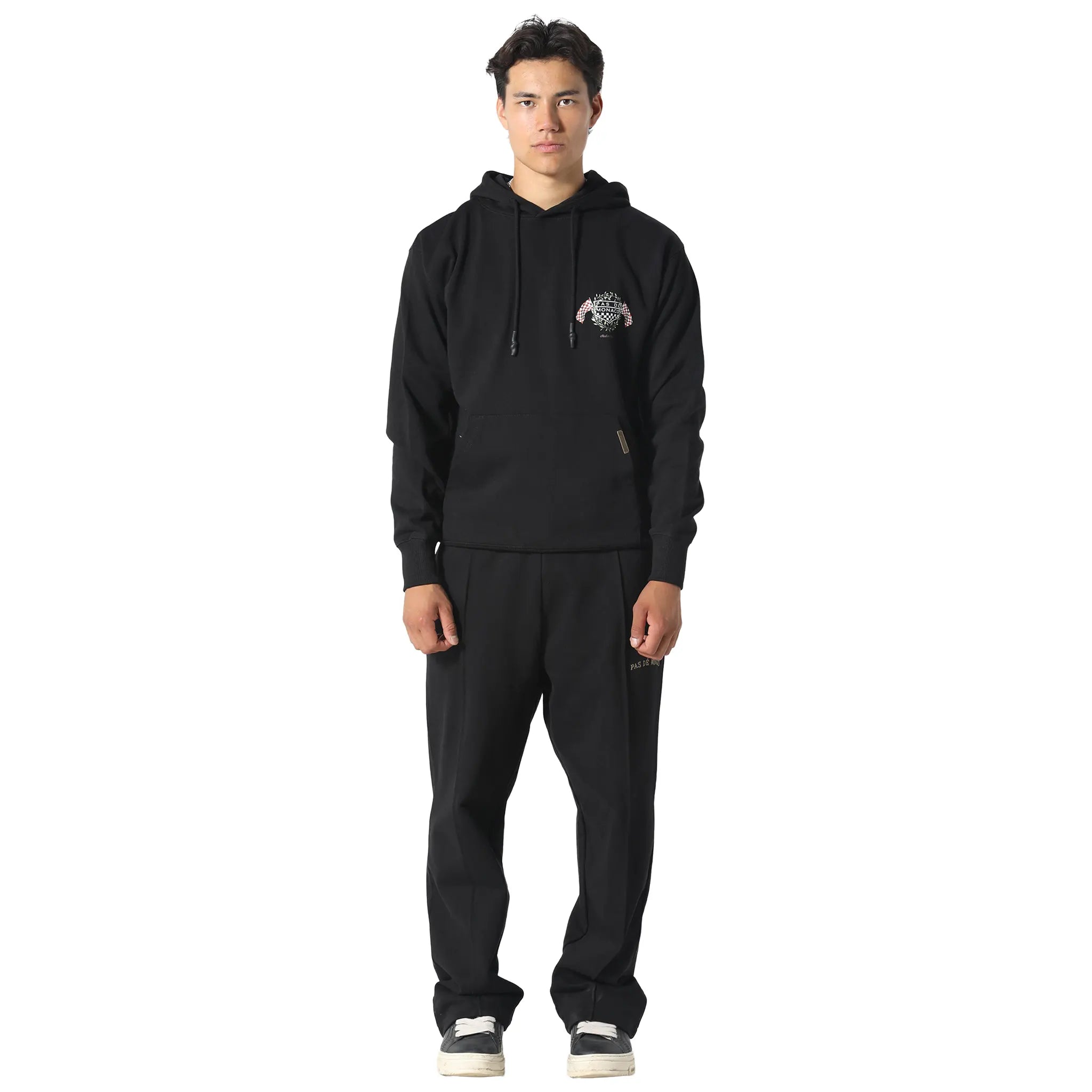 Model View of Pas De Monaco La Race Black Hoodie PKK22S003-Q11